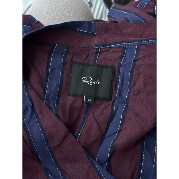 Rails Sloane Blouse in Janeiro Stripe Burgundy Navy Metallic V Neck XS - Picture 8 of 10